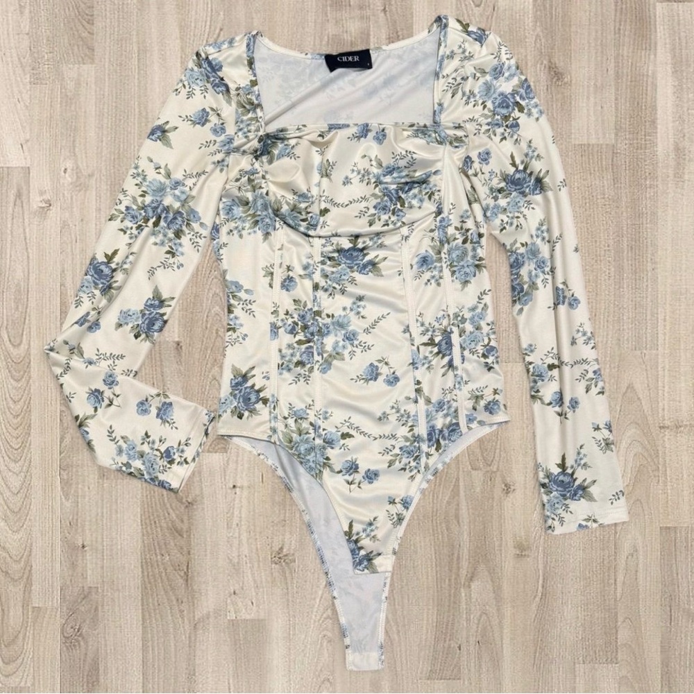 Cider Blue and Cream Floral Bodysuit